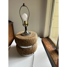Vintage MCM Mid Century Cork and Chrome Table Lamp picture