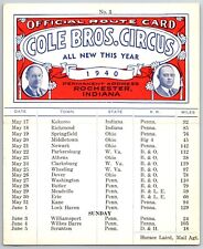 1940 Cole Bros Circus Route Card PA NJ WV IN OH picture