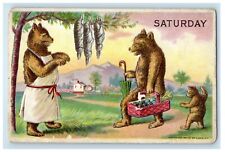 c1910's Anthropomorphic Bears Apron Umbrella Hunting Rabbits Embossed Postcard picture