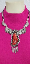 UNIQUE TAXCO Navajo style 925 silver necklace & authentic coral heavy NWOT picture