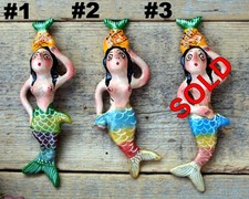 Mermaid Pineapple On Head SOLD SEPARATELY Clay Ornaments Handmade Mexican Folk picture