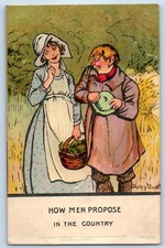 c1910's How Men Propose In The Country Sydney Carter Signed Artist Postcard picture