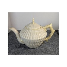 Vintage Belleek Neptune Shell Teapot Yellow Coral Handle Ireland 5th Mark 55-65 picture