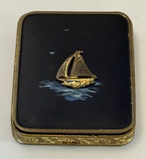 Vintage Foster Art Deco Compact Sailboat Enamel Makeup Powder Rouge Vanity Case picture
