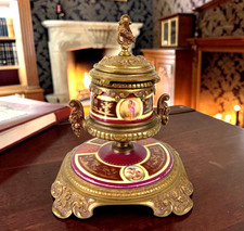 Antique 19thC French Ormolu Gilt Bronze Porcelain Inkwell Neoclassical Putti picture