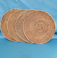 Set of 4 Rattan Handwoven Round Placemats Light/Dark Brown 14