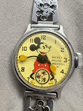 Vintage 1930’s Ingersoll Disney Mickey Mouse Wristwatch with Metal Link Bracelet picture