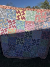 Beautiful Feed Sack Vintage Quilt 72 X 74 picture