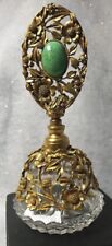 Rare Vintage Gold Plated Ornate Perfume Bottle With Green Stone picture