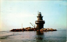 Orient Long Island NY Orient Point Lighthouse Chrome Postcard Posted 1954 picture