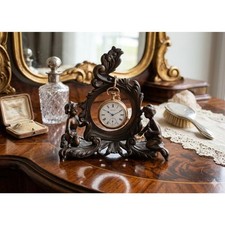 Lovingly Restored Antique Victorian Cast Bronze Ornate Cherub Pocket Watch Stand picture