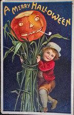 VTG 1910 Halloween Postcard, Merry Halloween, Embossed, Posted picture
