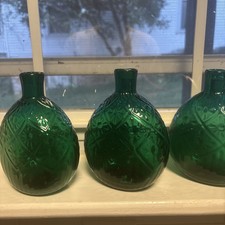 LOT(3)Hand Blown Dk Green Quilted Pattern Glass MMA With Pontil mid century picture