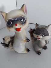 Pair of Vintage Ceramic Raccoons Furry Fuzzy Tails picture