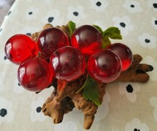 Vintage Large Lucite Red Grapes on Burlwood Mid Centtury Modern picture