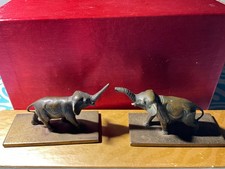 Elephant  Figure miniature Pair Trunk Up vintage ? bronze on base sculptures picture