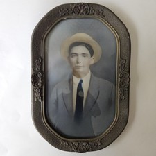 Antique Cathedral Design Bubble Convex Glass Oval Portrait 18.5''x12.5'' picture