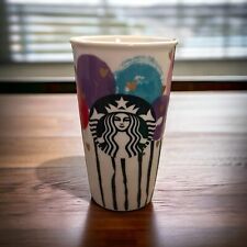 Starbucks Valentines Gold Hearts Balloons 12oz. Ceramic Travel Coffee Mug 2016. picture