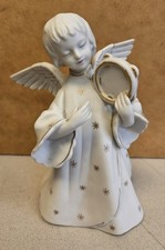 Vintage Schmid Angel Tambourine Porcelain Girl Angel Figurine MISSING MUSIC BOX picture