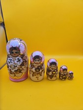 Vintage 90s 5-piece Russian Matryoshka nesting dollset handpainted wood EXC picture