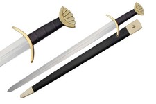 Ulfberht Lobed Viking Sword Brass Guard Handmade 1045 HC Steel Full Tang 37.5in picture