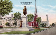 Postcard Washington Monument Statue Milwaukee Wisconsin 1938 posted stamp picture