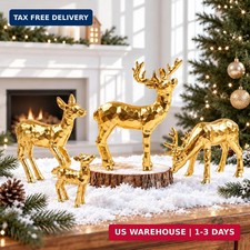 4pcs Gold Resin Reindeer Figurines for Christmas Decor Deer Family picture