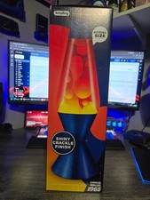 NEW Lava Lamp XL 52 Ounce 16.3 In Cracked Blue Base Red Pink Liquid Orange Lava picture