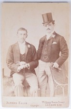 Antique Cabinet Card Circa 1860s Alfred Ellis Men Dapper Suits Top Hat London NW picture