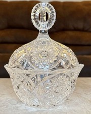 Large VTG HOFBAUER Style German Cut Crystal Lidded Candy Dish West Germany 1950s picture