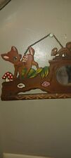 Vintage Wood Carved Handpainted  Deer And Squirrel  Wall Hanger Souvenir picture