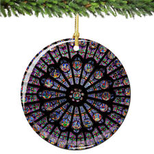 Notre Dame Cathedral Paris Porcelain Rose Window Christmas Ornament picture