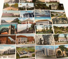 50 Vintage Postcards 1907–1930 Early Divided Back & White Border Town Views Lot picture