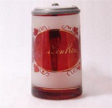 Antique German Bohemian Ruby Red/Frosted Glass Beer Stein w/Inlaid Lid c.1870s picture