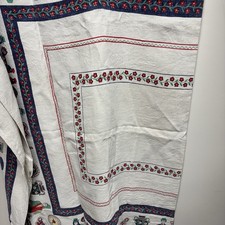 Vintage 1950s 60s Parisian Prints Belgian Linen Folk Art Floral Tablecloth MCM picture