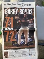 San Francisco Chronicle Newspaper Oct 6, 2001, BARRY BONDS 71 and 72 Home Runs picture