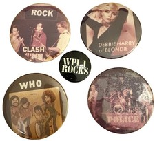 VTG 1970s 80s Rock Music Pinback Button Lot The Clash Who Blondie Police WPLJ picture