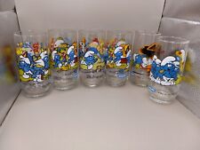 Vintage Smurf Glasses Lot Of 6 Peyo 1982 & 1983 picture