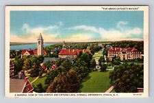 Ithaca NY-New York, Aerial Of Campus Cayuga Lake, University, Vintage Postcard picture