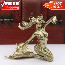 Vintage Brass Mermaid Sea Girl Model Small Statue Figurine Desktop Ornament Gift picture
