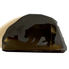 Vintage Soviet Russian Bear Coal Stone Sculpture Paperweight Moscow Fair 1989 picture