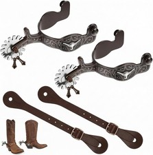 2 Pack Western Cowboy Spurs Paired with 2 Pcs 6 Holes Belt Rotatable Gear Provid picture