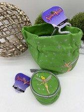 Disney Store Neverland Tinker Bell Green Drawstring Bag Coin Purse Set NWT picture