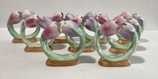 Vintage 1986 PIA Fine Bone China Tulip Napkin Ring Holder Set of 9 Philippines picture