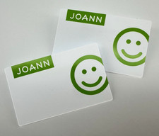 Joann Fabrics, Crafts Smiley Face Name Tag 2 Pack, Green & White W/ Pin Back NEW picture