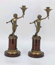 Decorative Crafts, Inc. Neoclassical Brass/bronze cherub candlestick Pair VTG picture