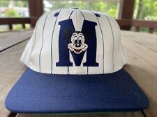 Vintage Mickey Mouse Yankees Pinstrip White Blue Snapback Hat Cap Disney picture
