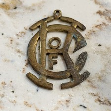 Antique Brass Knights of Columbus K of C Monogram Pocket Watch Fob Pendant Charm picture