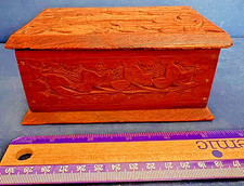 Vintage Hand Carved Wooden Cigarette Dispenser Box picture