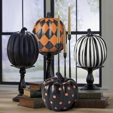 DISCONTINUED Vintage Grandin Road Halloween Black PEDESTAL STANDS- SET OF THREE picture